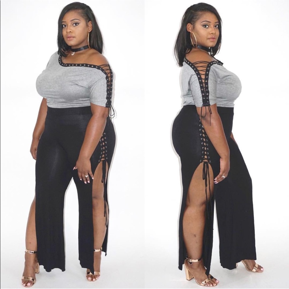 Plus size black lace up pants bell bottom 2x 3x